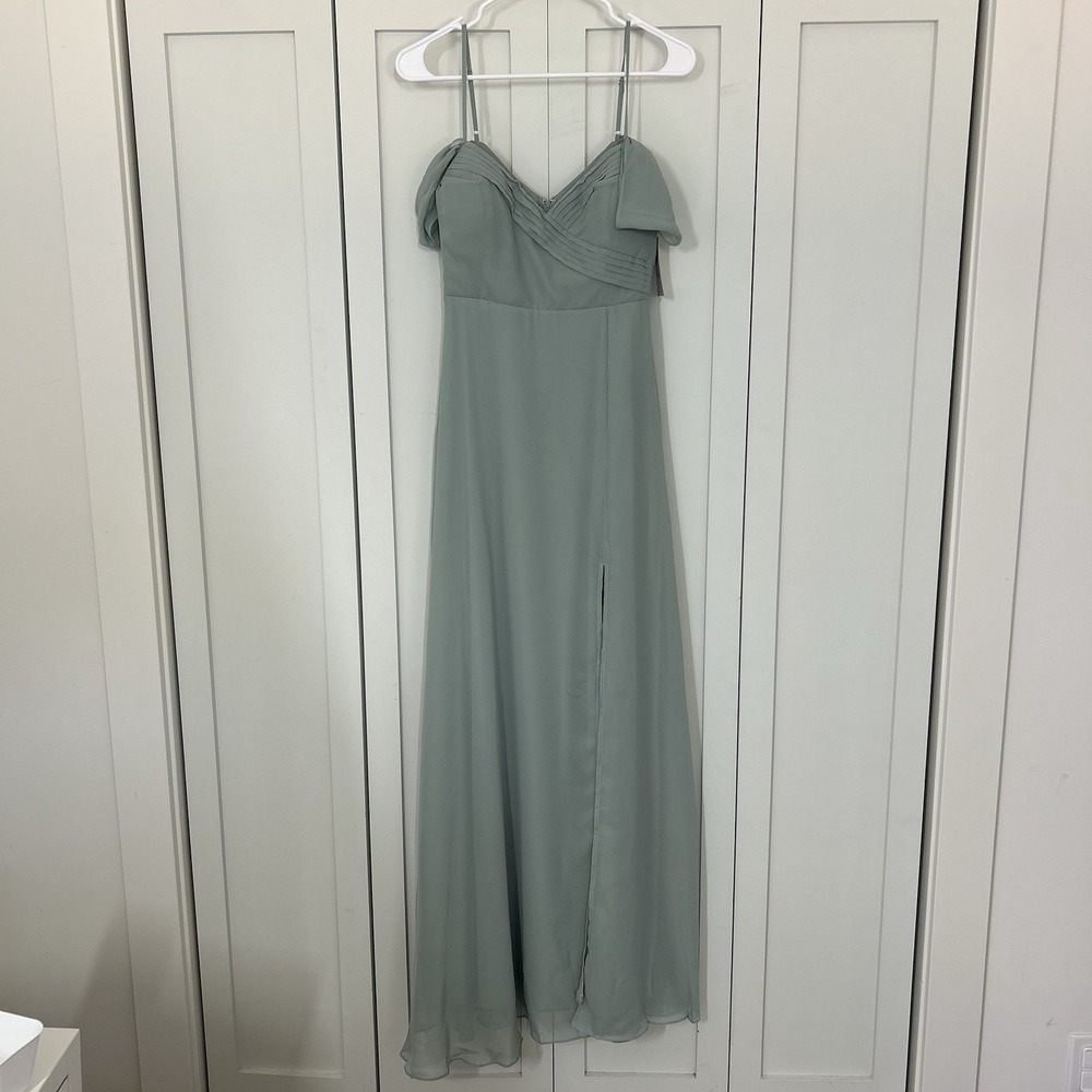 Birdy Grey Dress Womens XS Spence Bridesmaid Sage Green Slit Convertible Chiffon